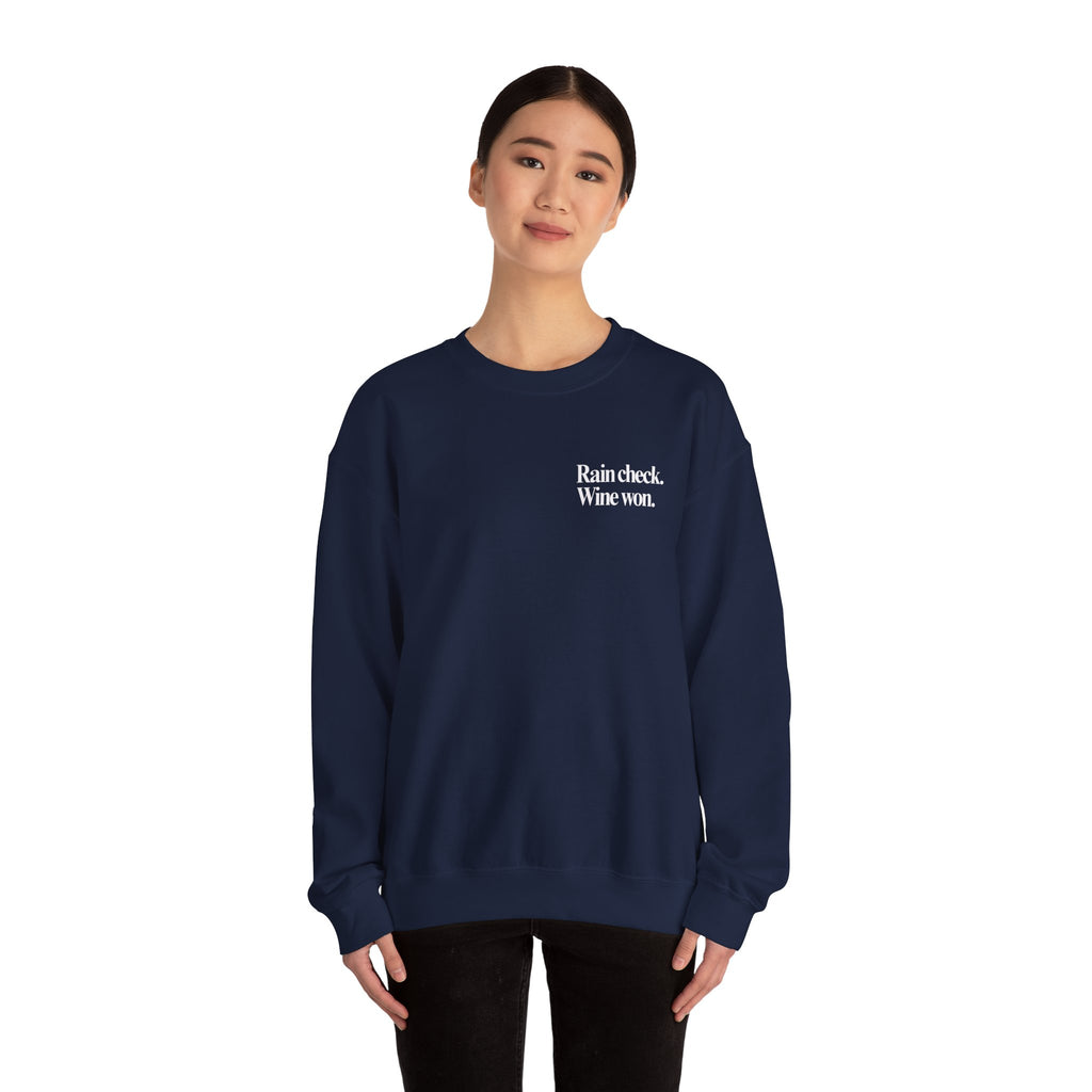 Rain Check. Wine Won - Cozy Unisex Heavy Blend™ Crewneck Sweatshirt